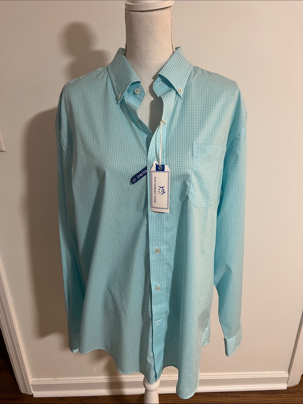 Southern Tide Men's Aqua Micro-Check Button-Down Dress Shirt